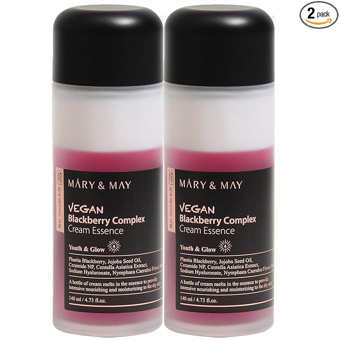 Mary&May Vegan Blackberry Complex Cream Essence Duo- Intense Hydrating & Soothing Face Essence - Fragrance-Free, Hypoallergenic, Deep Moisture, Boost Elasticity, Korean Skincare, 9.46 fl.oz.