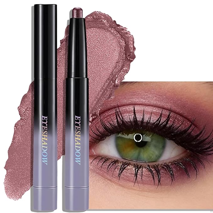Shimmer Cream Eyeshadow, Plum Eye Shadow Stick Long-Lasting Waterproof, Mauve Purple Metallic Eyeshadow for Older Women Buildable High Pigmented Eyes Crayon Highlighter Makeup