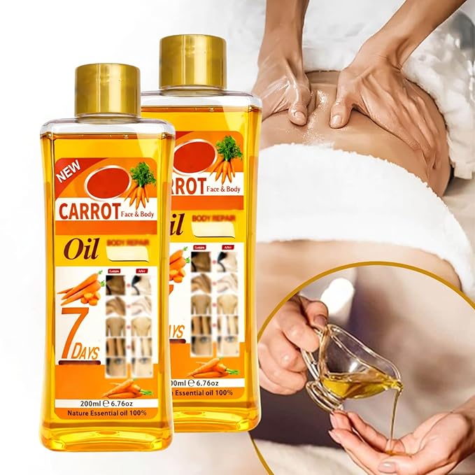 Carrot Oil for Massage and Skin Moisturizing, Lightweight Hydrating Body Oil for Dry Skin, Spa Body Care Oil with Carrot Extract, 200ml / 6.76 fl oz