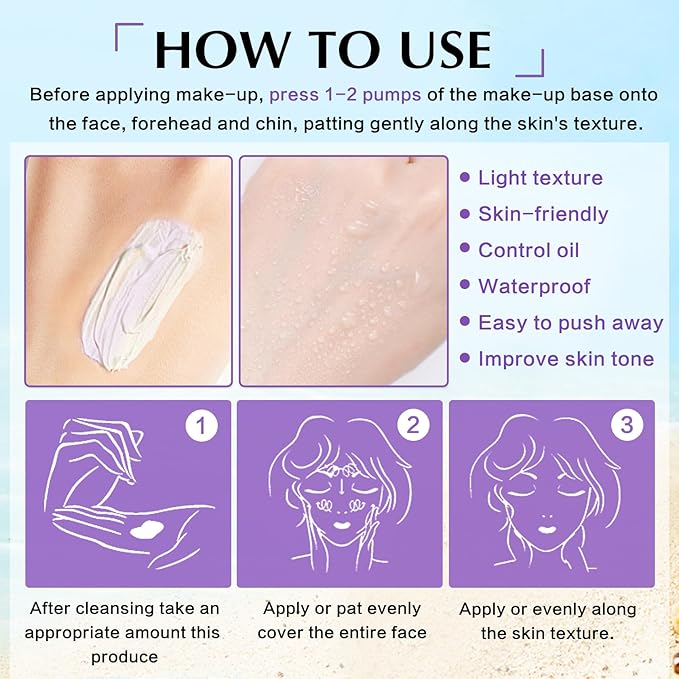 IONSGAKO 3 in 1 Primer for Face Before Makeup, SPF 50 PA+++, One Step Color Correcting Makeup Face Primer, Oil Control Moisturizing Sunscreen Makeup Color Corrector Facial Serum Radiance Skin