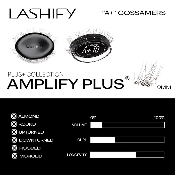 Lashify Amplify Plus+ 10mm Eyelash Extensions Refill in Minx Color, Easy DIY False Lashes for the Most Delicate, Natural and Long Lasting Look
