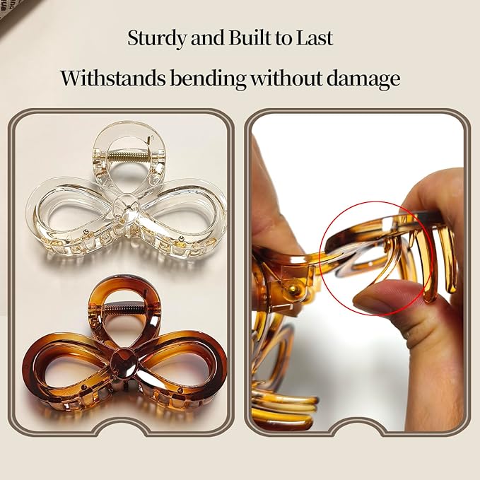 3.3 Inch Hair Claw Clips, Unbreakable Glossy Bow Claw Clip for Women's Thin & Medium Thick Fine Hair, 5 Pack