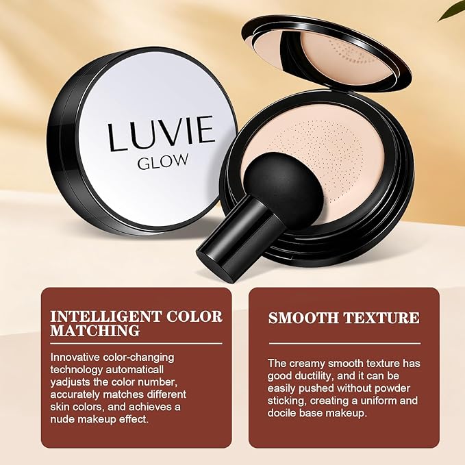 Ideal for Light/Medium Complexions-Hush Makeup Foundation, Mushroom Head Air Cushion CC Cream - BB Cream Foundation for Older Women (Dark brown)