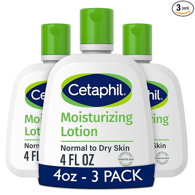 Cetaphil Face & Body Moisturizer, Hydrating Moisturizing Lotion for All Skin Types, Suitable for Sensitive Skin, NEW 4 oz Pack of 3, Fragrance Free, Hypoallergenic, Non-Comedogenic
