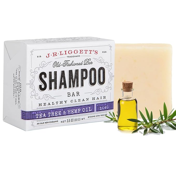 J.R.LIGGETT'S Shampoo Bar Tea Tree Formula, All-Natural Solid Hair Cleanser, Soothing Bar Shampoo with Tea Tree and Hemp Seed Oil for Dry, Sensitive Scalps, Fragrance-Free, Sulfate-Free, 3.5 oz