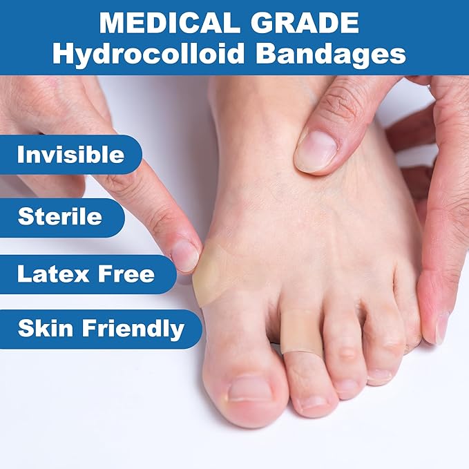 LotFancy Hydrocolloid Bandages, 15 Blister Bandage and 12 Acne Patches, Waterproof Blister Pads for Feet Toes Fingers, Heels Blister Prevention Cushions, 4 Size, Sterile, Travel Essentials
