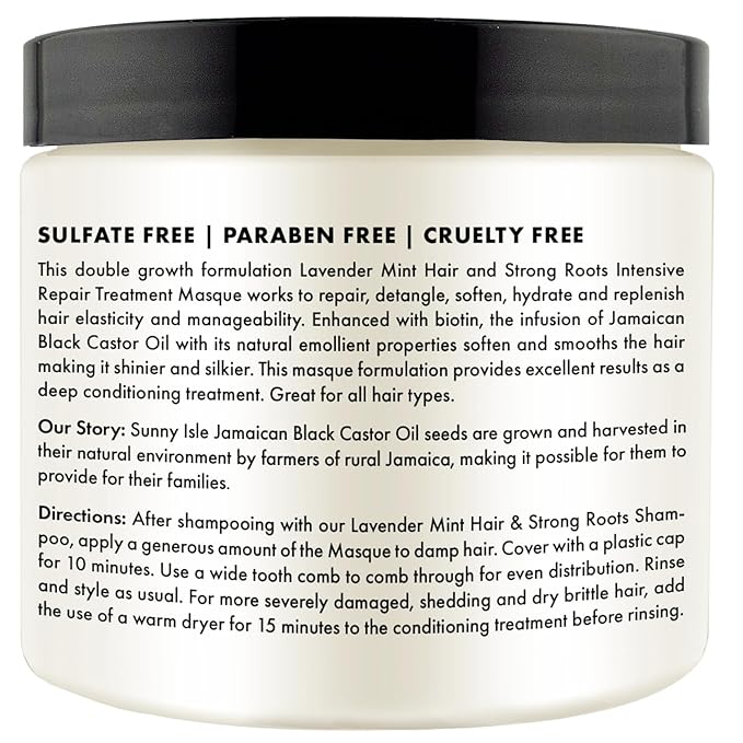 Sunny Isle Lavender Mint Hair & Strong Roots Intensive Repair Masque - Biotin, Jamaican Black Castor Oil - 16 oz