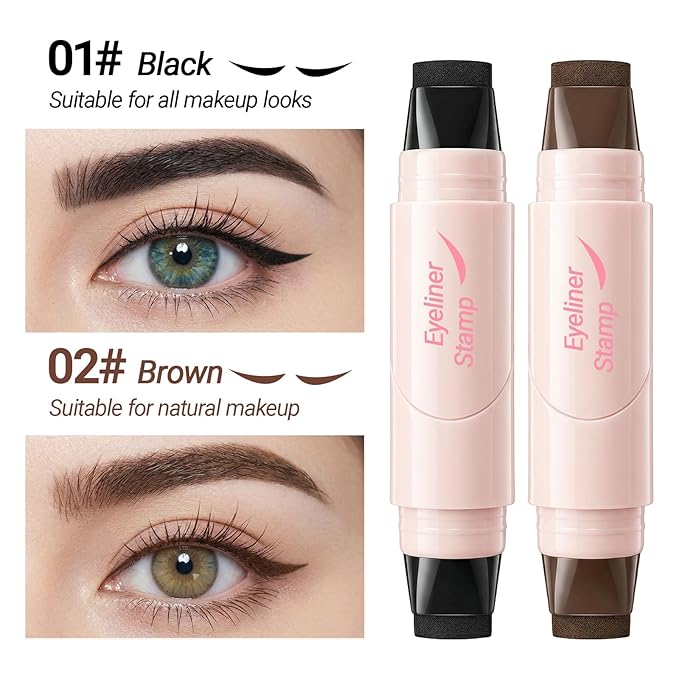 Erinde Dual-Ended Winged Eyeliner Stamp Pen - Waterproof Cat Eye Stamp Eyeliner Tool for Perfect Wings, Smudge-Proof Liquid Eye Liner Stamps, Quick Makeup for Beginners (Black & Brown)