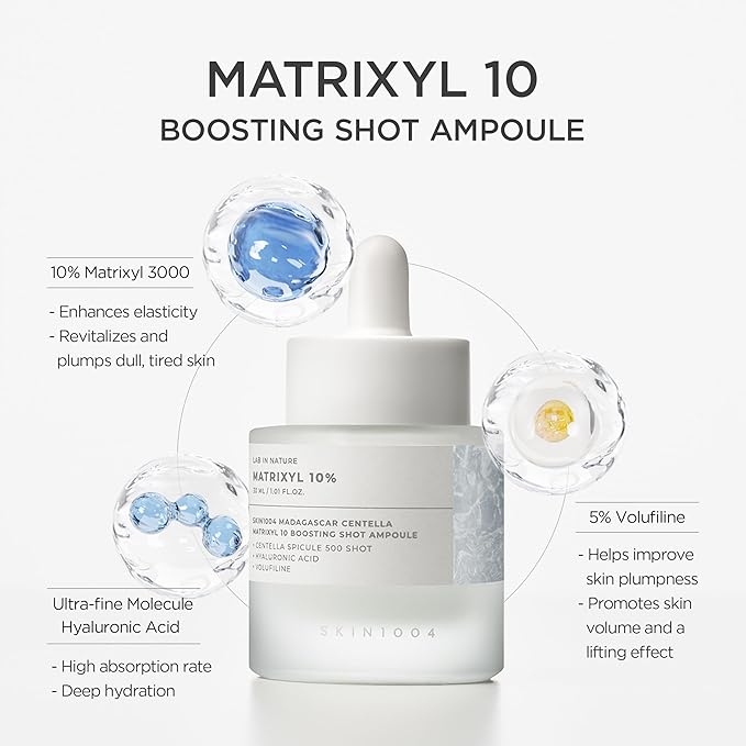 SKIN1004 Matrixyl 10% Boosting Shot Ampoule, Volufiline & Hyaluronic Acid Serum for Face, Spicule for Deep Hydration & Firming, Moisture Volume Care for Under Eye, Korean Skin Care, 1.01fl.oz / 30ml