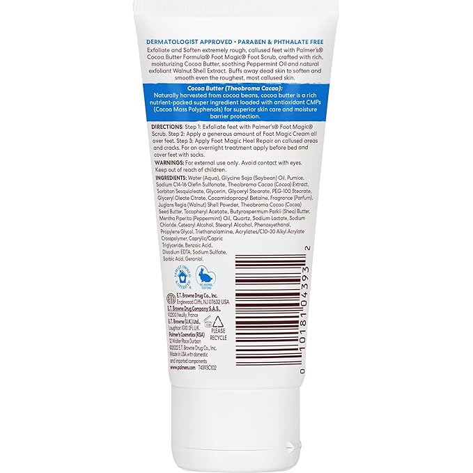 Palmer's Cocoa Butter Formula Foot Magic Exfoliating Foot Scrub with Vitamin E for Dry, Cracked Feet, Use with Foot Scrubber for Pedicure, 2.1 Ounce