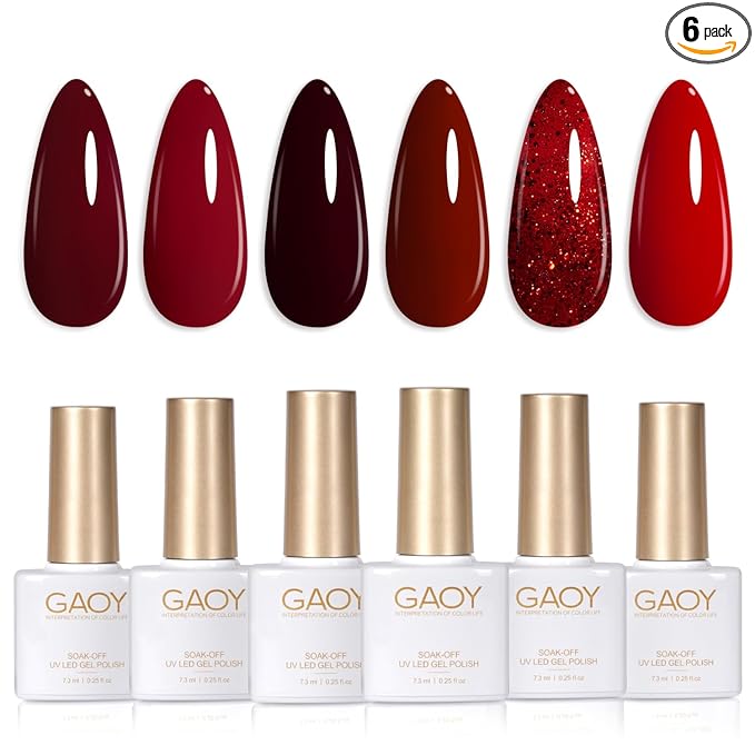 GAOY Burgundy Red Gel Nail Polish Set 6 Colors Including Dark Cherry Wine Red Gel Polish Kit U V LED Soak Off Home DIY Manicure Nail Salon Varnish