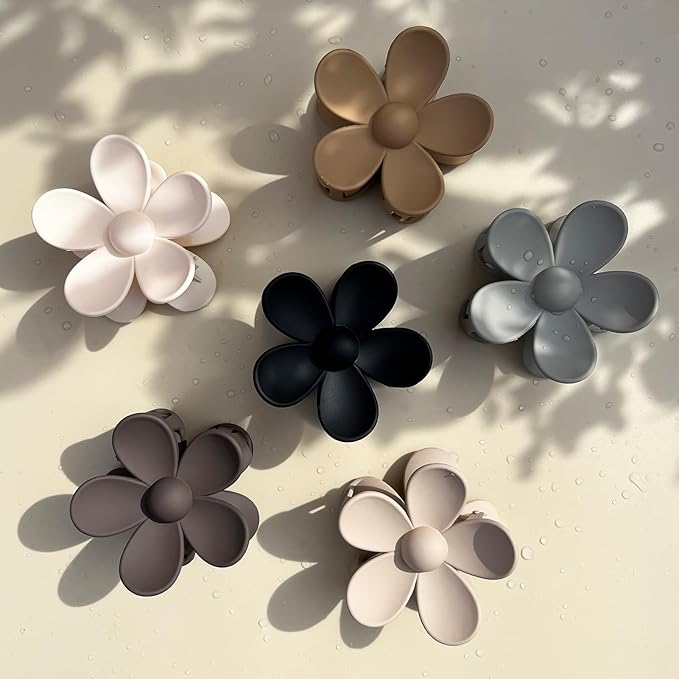 Flower Hair Clips 6 PCS for Women, Daisy Claw Clips Matte Large Claw Clips Strong Hold Jaw Clamps Hair Accessories for Thick Hair 6 Colors
