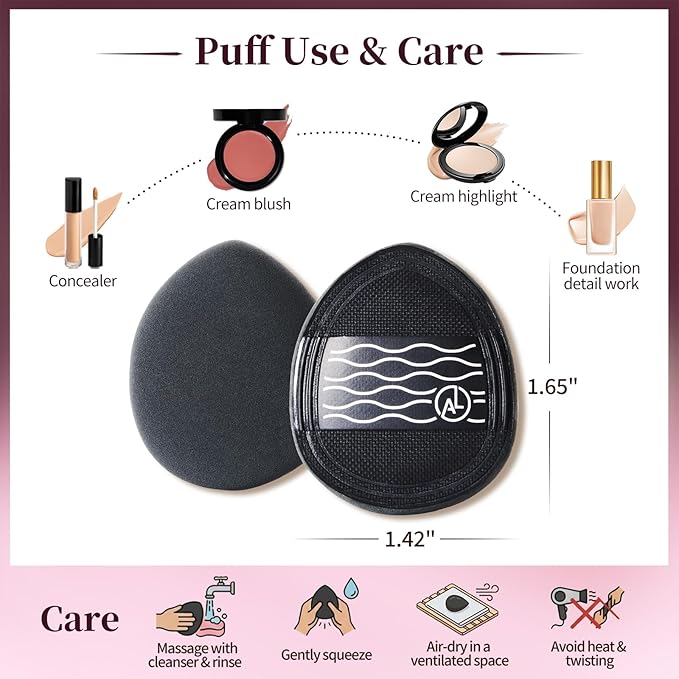 ALBEAUT Cloud Mini Cushion Puff, 4-Pack Finger-Fit Teardrop Detail Applicators for Concealer, Cream Blush & Highlighter, Plush Bouncy Control for Smooth, Clean Tapping