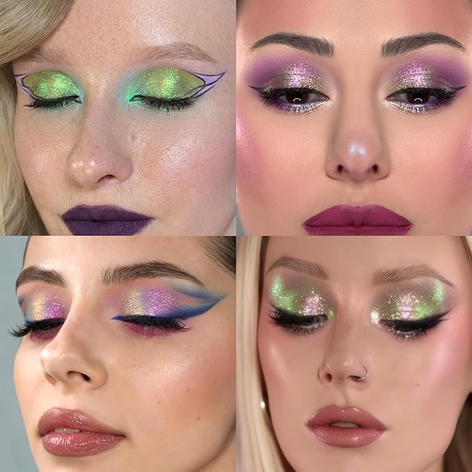 Afflano Chameleon Iridescent Eyeshadow, Multichromatic Duo Chrome Eyeshadow High Color Payoff, Holographic Sparkly Glitter Eye shadow Rainbow Makeup, Half Magic Eyeshadows for Party, Daily Makeup #04