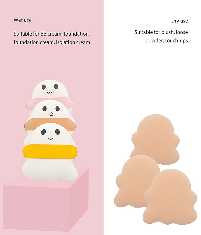 3Pcs Cute Makeup Powder Puff，Ghost Sponge Foundation Puff, Air Cushion Blush Puff，Halloween Gifts