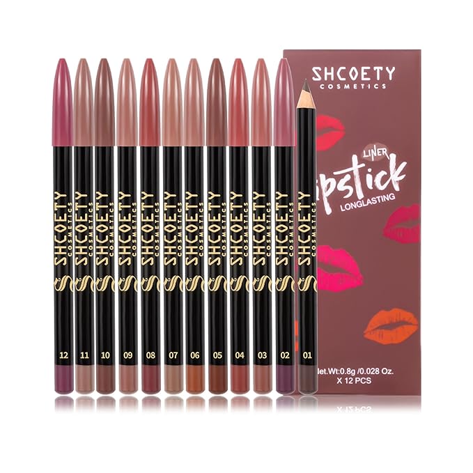 SHCOETY 24 Pcs Matte Lip Liner Set, Waterproof Longwear Lip Pencils, Smooth Soft High Pigmented Natural Lip Makeup (SH8007X+SH012X)
