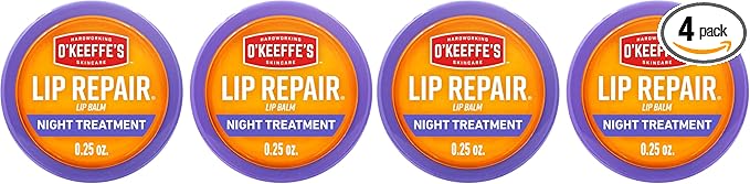 O'Keeffe's Lip Repair Night Treatment Lip Balm for Dry,Cracked Lips - 0.25 Ounce Jar - Moisturizer for Extremely Cracked,Dry Lips,(Pack of 4)