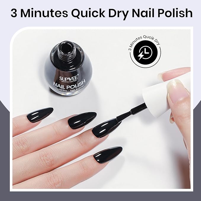 Black Nail Polish, Large Volume Quick Dry Air Fast Drying Fingernail Polish Nail Art DIY Home Manicure for Women 16ml/0.54 oz
