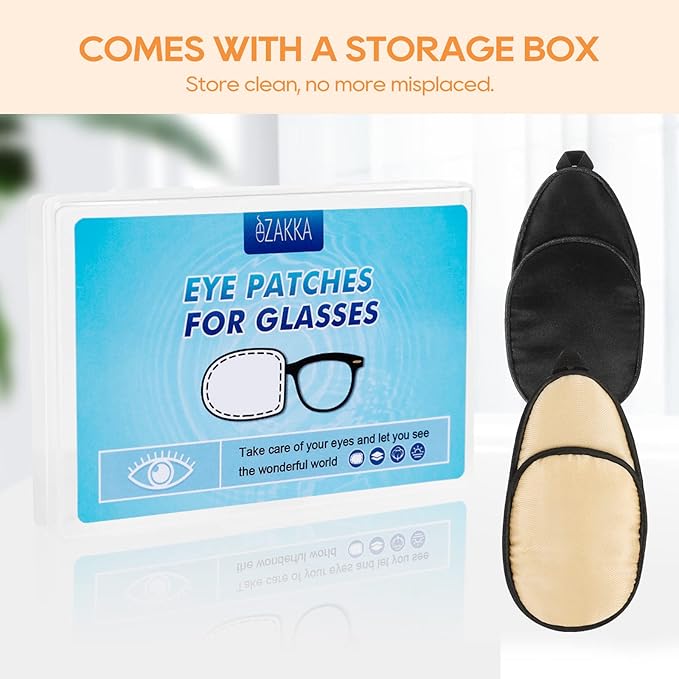 eZAKKA Eye Patches for Adults Left Right Eye, Eye Patch for Glasses, Medical Soft Eye Patch for Lazy Eye Amblyopia Strabismus and After Surgery (Champagne + Black)