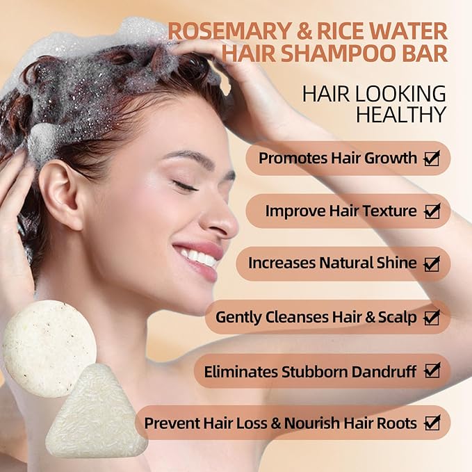DBEAUTYM 2 Pack Rice Water Rosemary Hair Shampoo Bar,Solid Shampoo Bar for Hair Growth – Strengthening Hair Shampoo for Men and Women – Reduce Breakage,Boosts Shine,Soap for Dry Damaged Hair