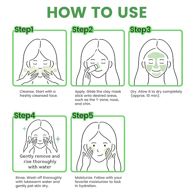 Clay Mask Stick for Blackhead, Deep pore Cleansing, Exfoliator Blackhead Remover Pore Cleanser Gentle Exfoliation Skin, Hydrating & Moisturizing Face Mud Mask for All Skin Types, (Green*2pcs)