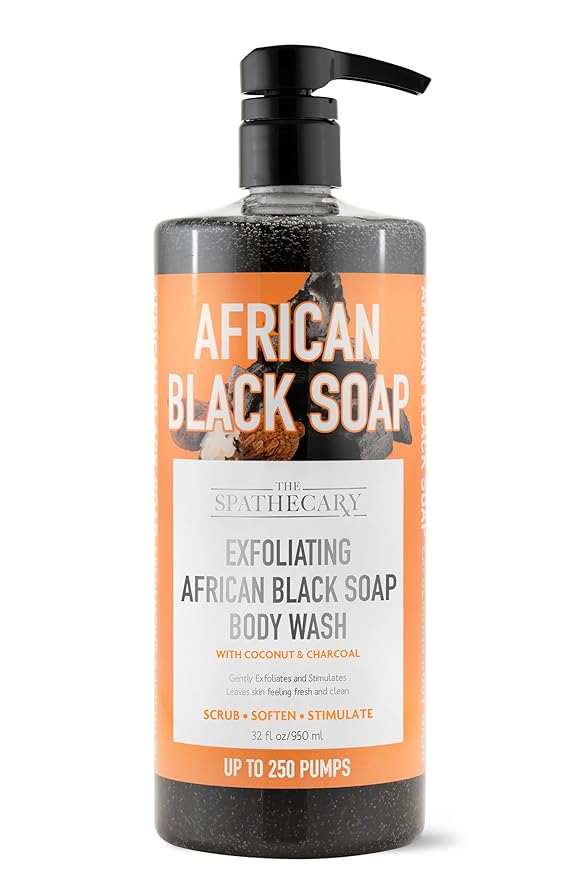 African Black Soap Exfoliating Body Wash with Coconut and Charcoal, Scrub, Soften, Stimulate, 32 oz