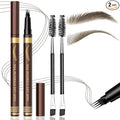 2PCS Microblading Eyebrow Pencil with Eyebrow Brush, Light Brown Eye-brow Pencils for Women, 2-In-1 Waterproof Eyebrow Pen with 4-Fork & Ultra-Precise Tips for Hair-Like Eyebrow Makeup (Medium Brown)