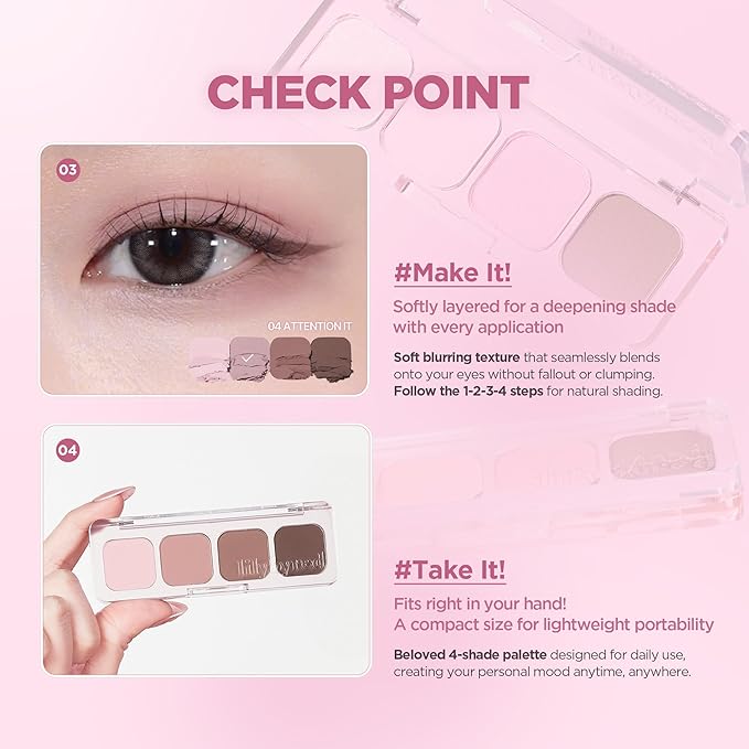 lilybyred Mood It Palette | 4-Shade Korean Eyeshadow Palette, Pre-Matched Personal Tone, Soft Blending, Buildable Coverage, Matte & Shimmer Finish, Daily Wear, Compact Size, 0.10 oz. (07 Romantic It)