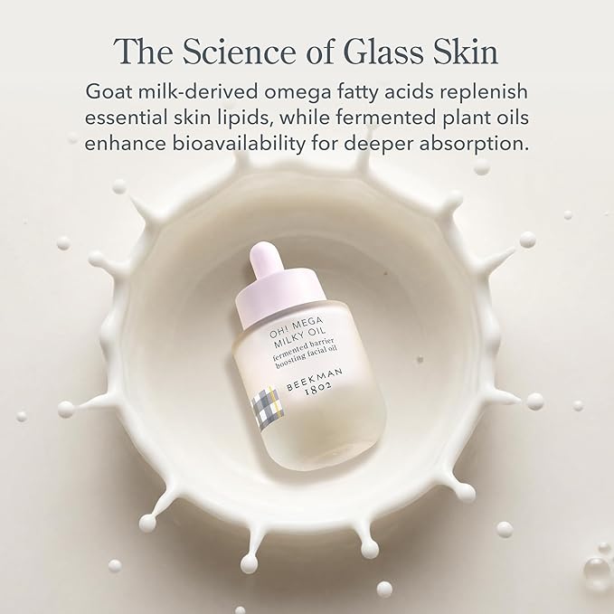 Beekman 1802 Oh! Mega Milky Facial Oil Serum – Vitamin C & Niacinamide Serum for Hydration & Barrier Support – Lightweight Face Oil, Non-Greasy, Fragrance Free, Sensitive Skin Safe, 1 Fl Oz