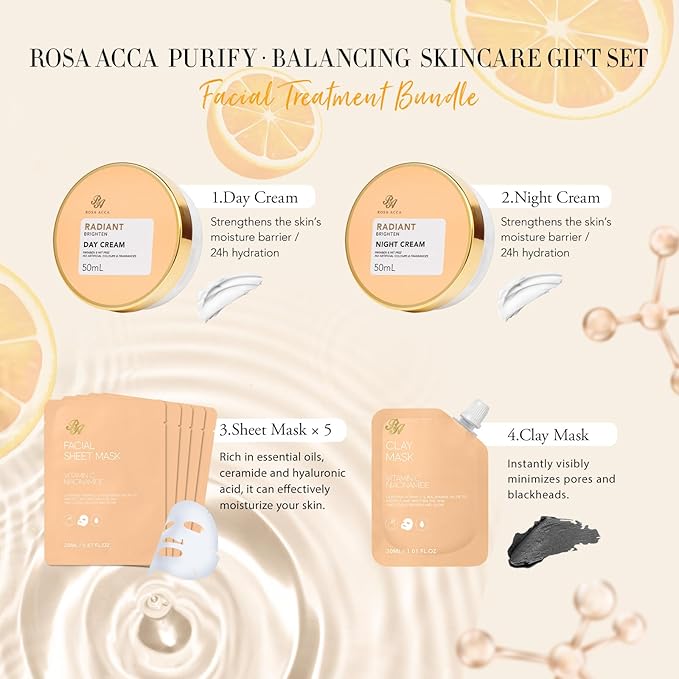 23 Pcs Mother's Day Gifts for Mom, Orange Facial Skin Care Set for Women & Men, Bath and Body Gifts Basket Kit, Home Spa Gift Baskets, Birthday Gifts For Women, Serum, Clay Mask, Christmas,Anniversary