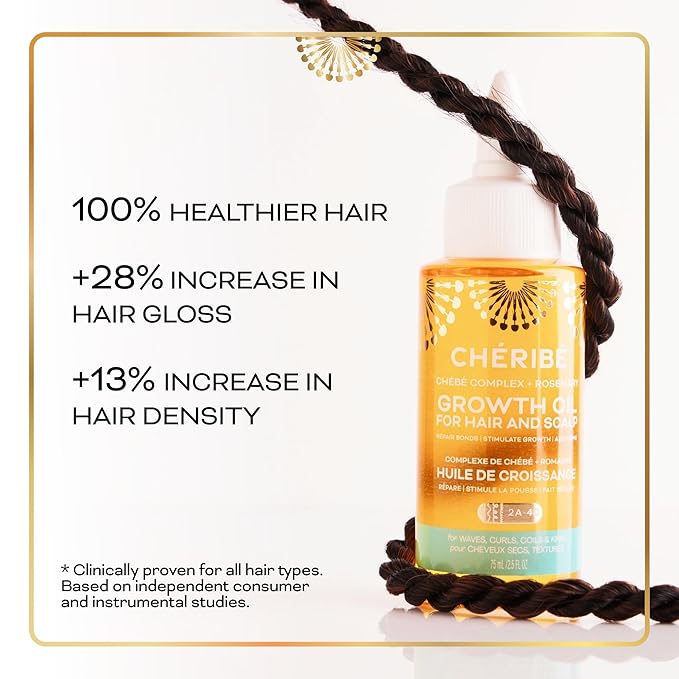 Chéribé Hair Growth Oil & Scalp - 100% Chebe Complex + Rosemary & Annatto to Nourish Roots, Soothe Dry Scalp, Boost Growth, Repair - Hair Oils for Textures 2A-4C - Porosities, Sulfate Free - 2.5 fl oz