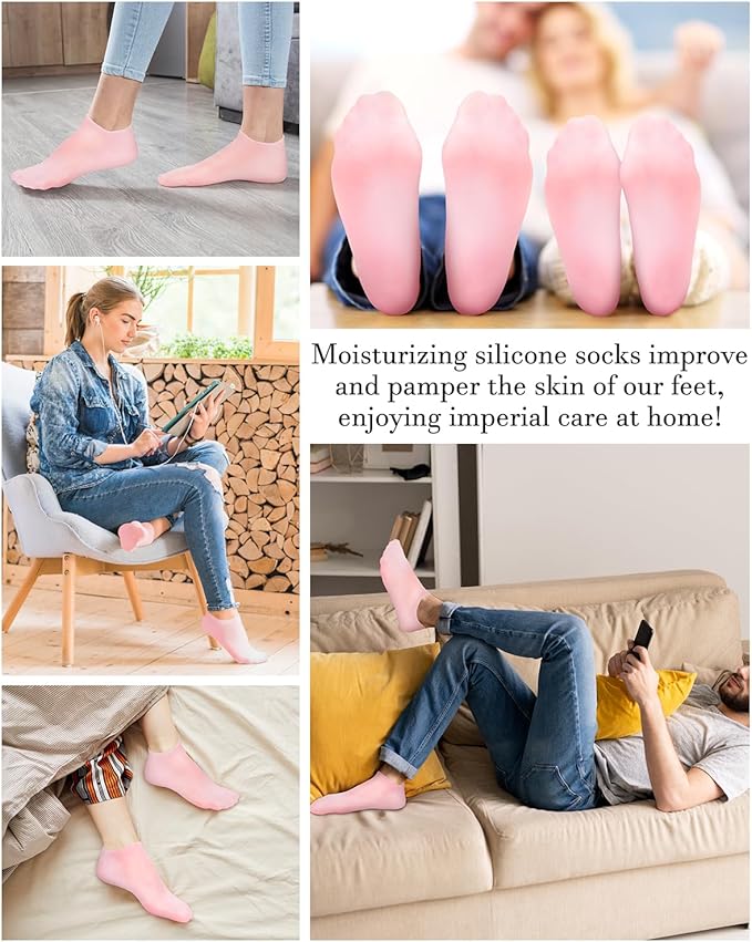 Golbylicc Silicone Moisturizing Socks for Women Dry Cracked Feet, Soft Gel Rubber Socks, Foot Care Spa Pedicure Silicone Socks for Cracked Heel and Softening Rough Skin, Calluses (1 Pair), Pink
