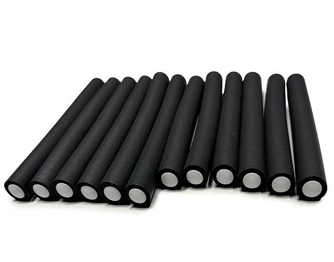 My Beauty Spot Flexi Rods Foam Hair Rollers 7/8" Diameter Professional Salon Quality 12 Pcs Rubber Hair Rollers for Long, Medium and Short Hair (Grey)