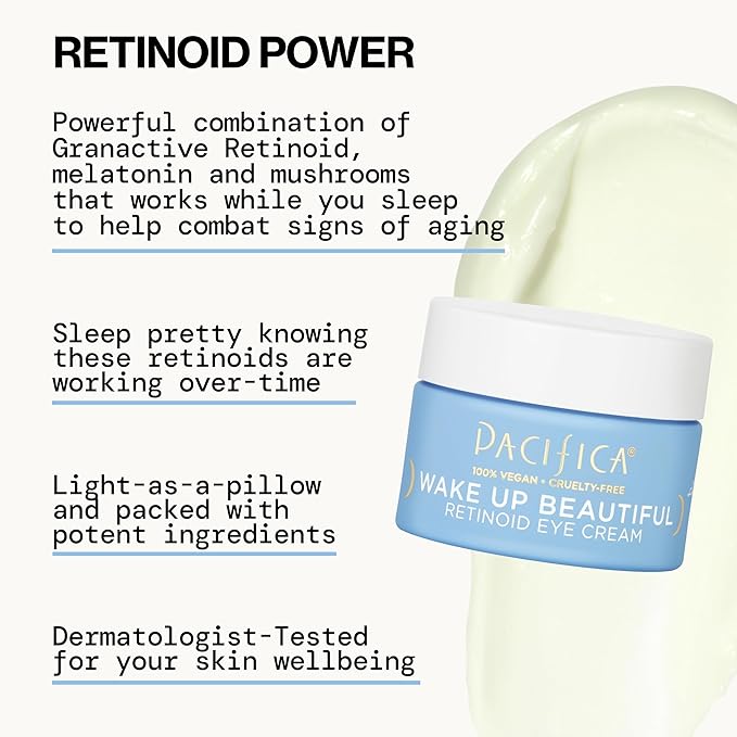 Pacifica Wake Up Beautiful Retinoid Eye Cream – Anti-Aging Under Eye Cream for Fine Lines & Wrinkles, Infused w/Retinoid, Melatonin & Mushrooms for Puffiness, Dark Circles & Eye Bags Daily Treatment