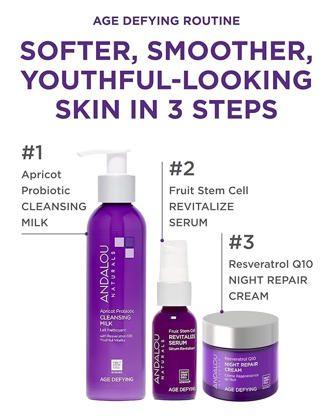 Andalou Naturals Resveratrol Q10 Night Repair Cream, For Dry Skin, Fine Lines & Wrinkles, For Softer, Smoother, Younger Looking Skin, 1.7 Ounce