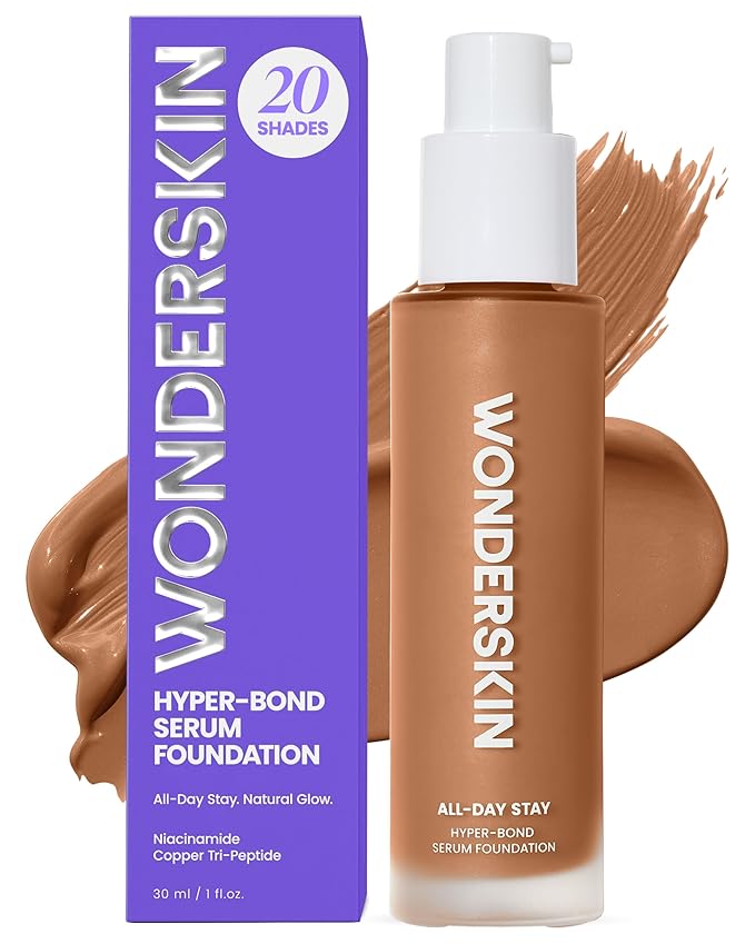 Wonderskin Hyper Bond All-Day Stay Serum Foundation – Waterproof, Transfer-Proof, 24HR Longwear Face Makeup with Niacinamide & Hyaluronic Acid – Lightweight, Natural Finish (Energy)