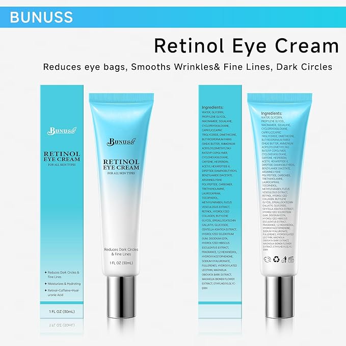 Retinol Eye Cream - Eye Cream for Dark Circles, Puffiness, Anti Aging, with Peptides, Caffeine