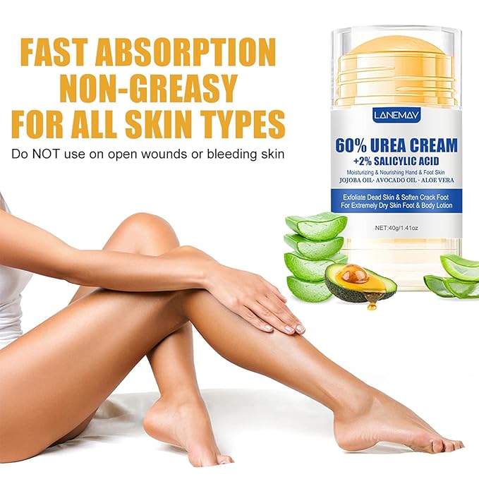 2Pcs Urea Cream 60% for Feet & Dry Cracked Skin, Cracked Heel Repair Stick Maximum Strength Moisturizing Foot & Hand Balm, Repair Creams for Dry Feet, Knee, Elbow and Hand