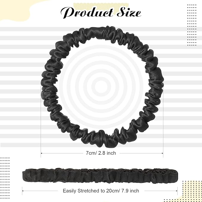 Chuangdi 9 Pieces 100% Mulberry Silk Scrunchies for Long Hair Silk Hair Ties Scrunchies for Women Girls Elastic Ponytail Holders with Gift Box(Classic Style,Black)