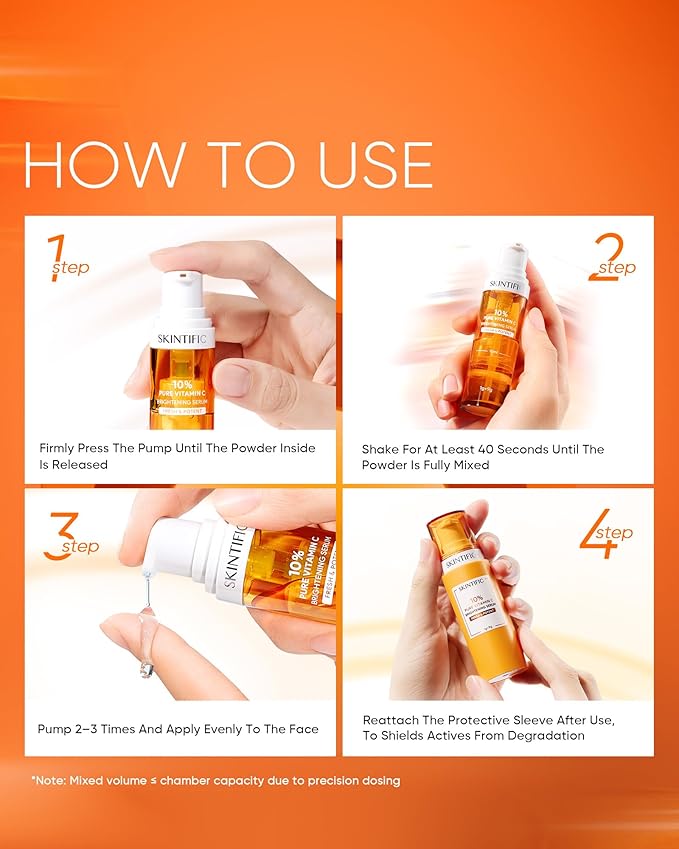 SKINTIFIC Dual-Chamber Fresh Vitamin C Brightening Serum for Face, 10% Pure Vit C Powder Serum, Dark Spot Corrector, Oxidation-Proof with UV Shield