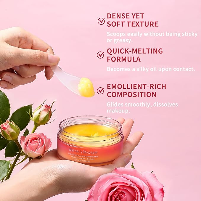 dewyhour Rose Makeup Remover Cleansing Balm – Melting Stubborn Waterproof Makeup, Hydrating One-Step Collagen Cleansing Oil & Facial Cleanser for All Skin Types | Vegan Korean Skincare 2.46 oz.