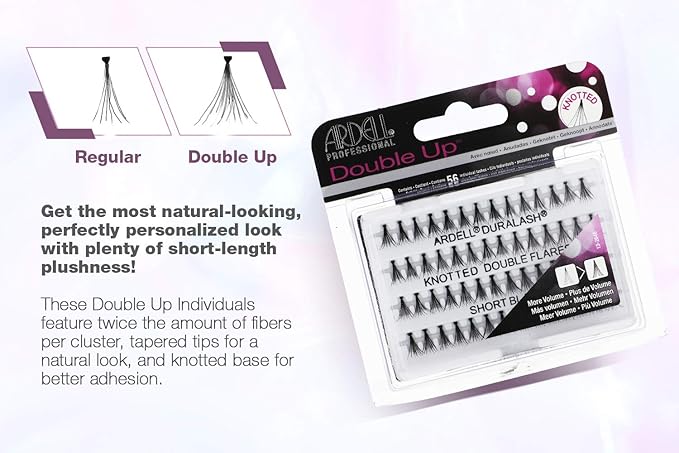 Ardell False Eyelashes Double Up Individuals Lashes Knotted - Short Black, DIY Lash Clusters, Reusable Eyelash Extensions, 4 Pack