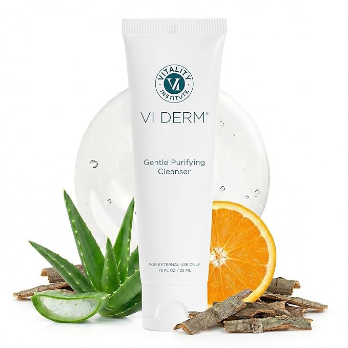 VI Derm Hydrating Gentle Purifying Cleanser – Face Wash with Aloe Vera, Antioxidants, and Willow Bark, Travel Size Mini Facial Cleanser for Makeup Removal and Sensitive Skin – 0.75 Fl Oz / 22 mL