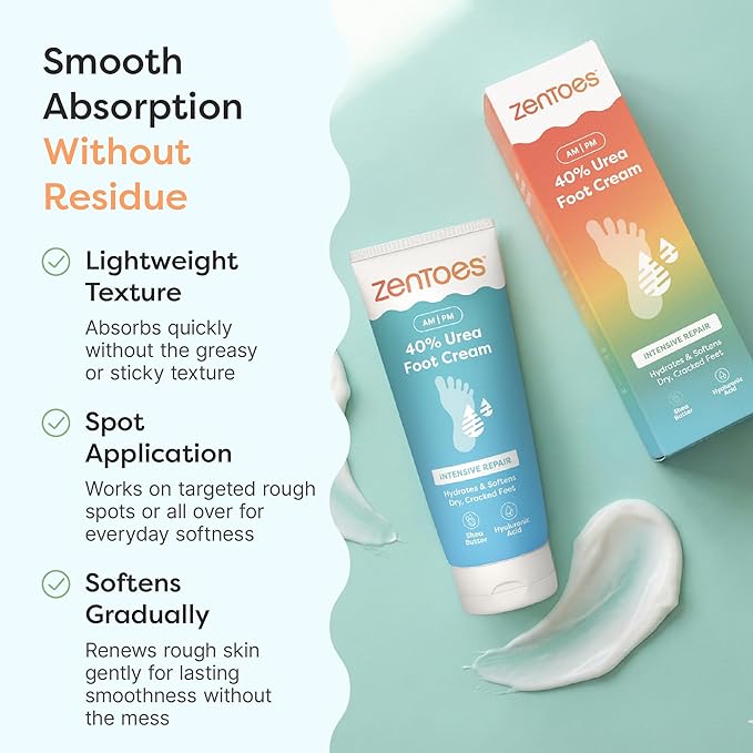 ZenToes Urea Cream 40 Percent for Feet | Foot Lotion for Dry Cracked Heels and Feet | Intense Dry Feet Softening and Hydration for Skin | Heel Balm and Moisturizing Care | 5oz, Pack of 2