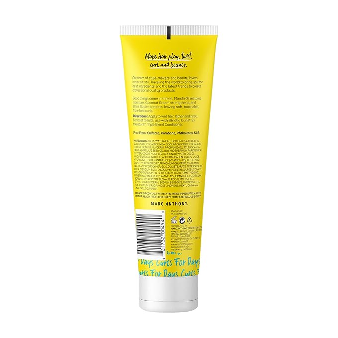 Marc Anthony Curly Hair Shampoo, Strictly Curls - 3x Moisture For Curl Defining & Curl Enhancing - Shea Butter, Marula Oil, Aloe Vera & Coconut Cream - Sulfate Free & Color Safe For Dry Damaged Hair