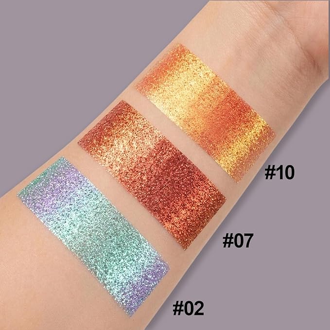 Erinde Plum Mauve Green Blue Duochrome Glitter Eyeshadow Palette, Holographic Chameleon Shimmer Metallic Eye Shadow, Rich Color, Color Shift Sparkle Iridescent Eye Brightener Fairy Makeup for Rave, 02