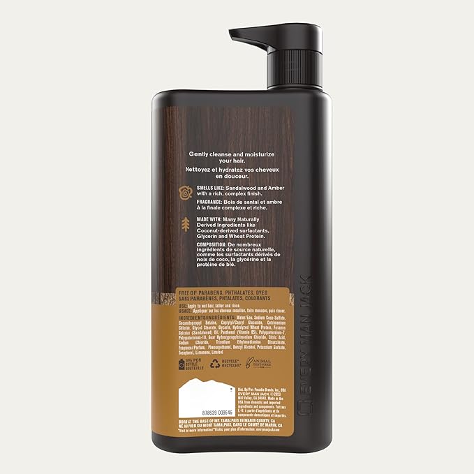 Every Man Jack 2-in-1 Shampoo + Conditioner for Men - Amber + Sandalwood | Nourishing For All Hair Types, Naturally Derived, Cruelty-Free | Cleanse + Moisturize | 24oz -1 Bottle