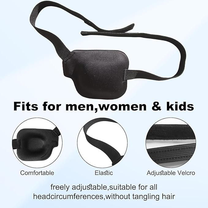 2Pcs 3D Eye Patches for Adults, Adjustable Medical Eyepatch for Lazy Eye, Large Black(Left and Right