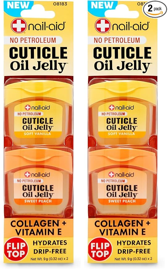 Nail-Aid Cuticle Oil Jelly, Press-On Friendly Non-Drip Cuticle Treatment for Dry Cracked Cuticles and Hangnails, Collagen + Vitamin E, CleanClick™ Secure Flip-Top Cap, Petroleum-Free (Pack of 2)