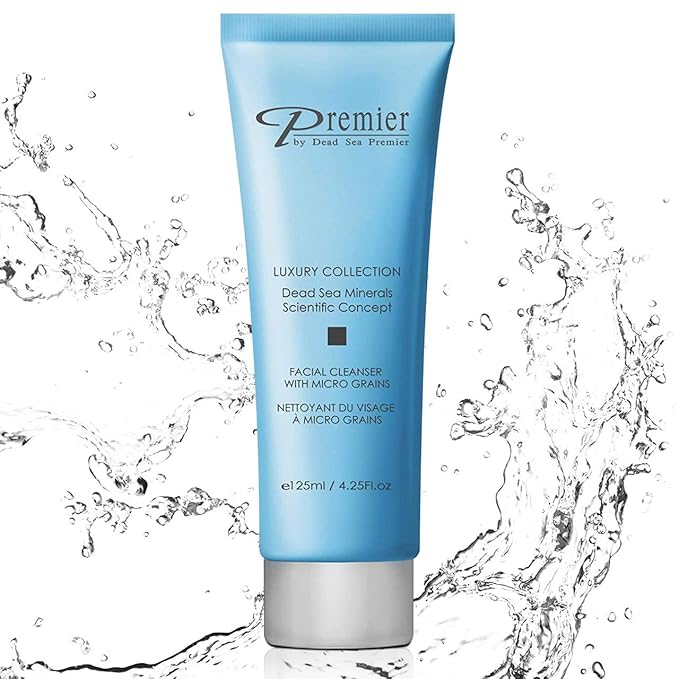 Premier Dead Sea Facial Cleanser with Micro Grains, Luxury collection foaming face wash, daily use skin care, nondrying, Skin Care with aloe vera, witch hazel, Dermatologist Tested 4.4fl oz